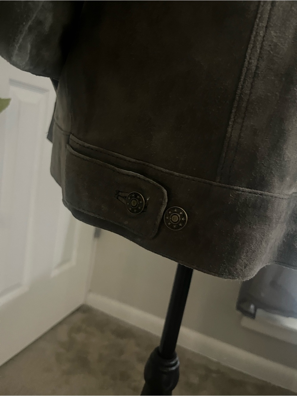 Gray Suede Leather Button-Up Jacket - Picture 8 of 9